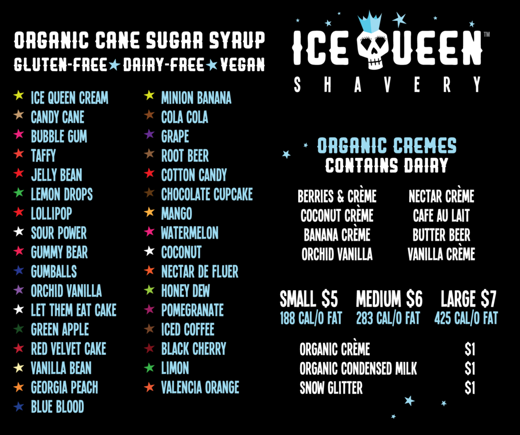 Our Ice Shavery Menu